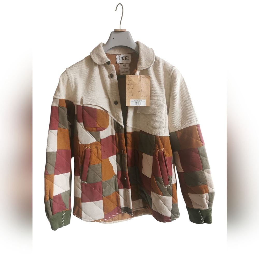 ONE432 Quilted Cream, Tan, Burgundy Spring Collared Showda Shacket XS
